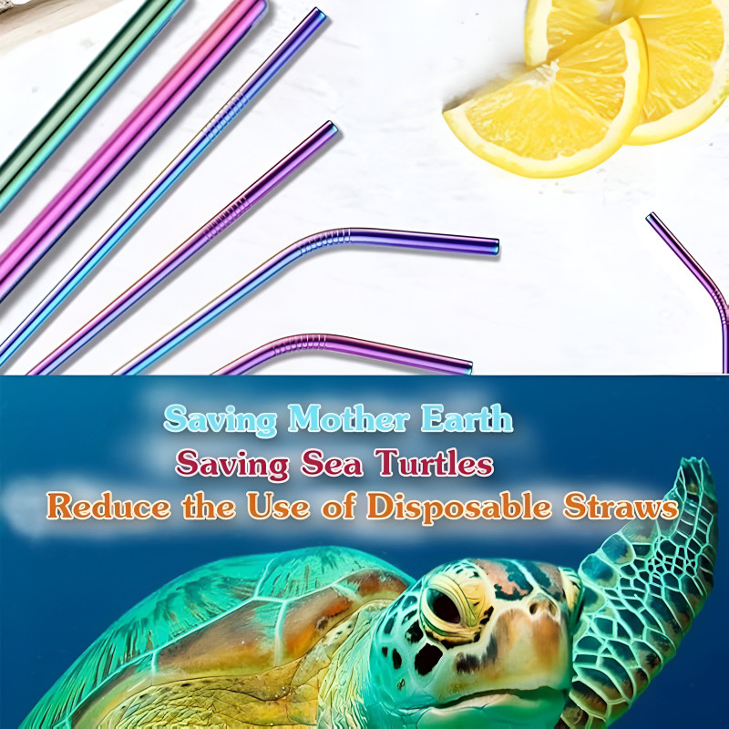 6 Pcs Stainless Steel Reusable Straws with 1 Cleaning Brush