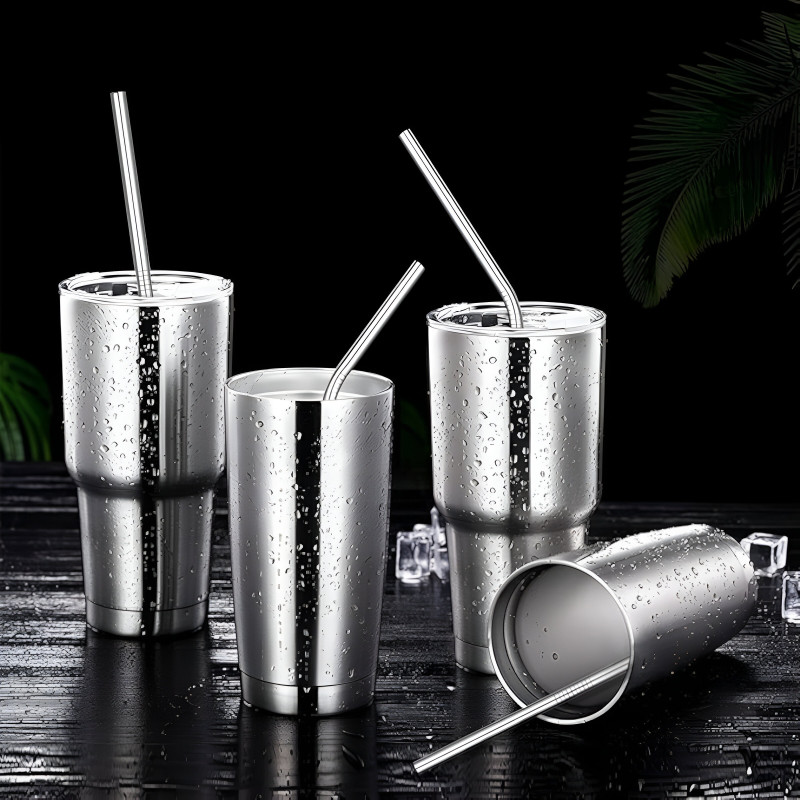 6 Pcs Stainless Steel Reusable Straws with 1 Cleaning Brush
