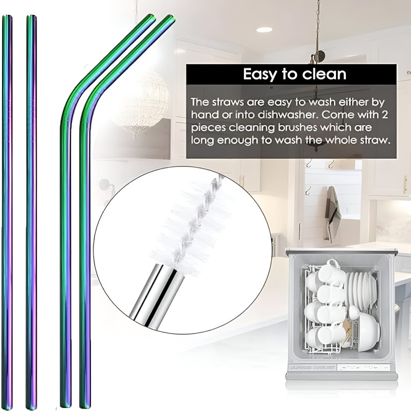 6 Pcs Stainless Steel Reusable Straws with 1 Cleaning Brush
