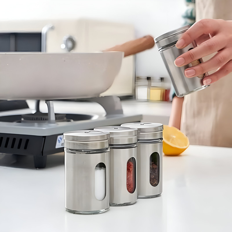 1 piece Stainless Steel Glass Salt & Pepper Jar