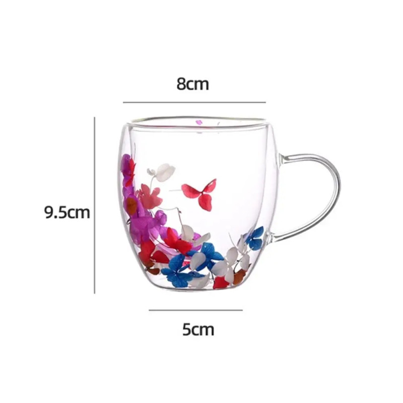 Creative Double Wall Glass Cup with Real Flowers & Conch Fillers ...