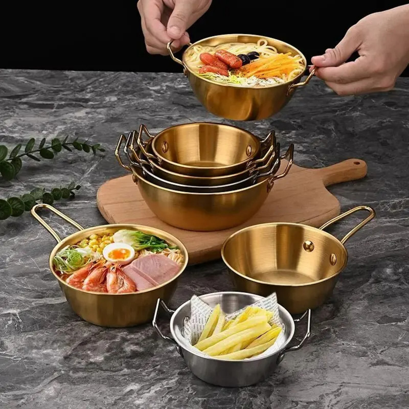 Golden Stainless Steel Bowl Set with Handle – Set of 3 for Home & Restaurant