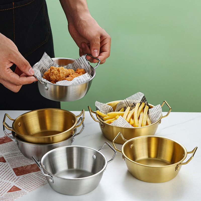 Golden Stainless Steel Bowl Set with Handle – Set of 3 for Home & Restaurant