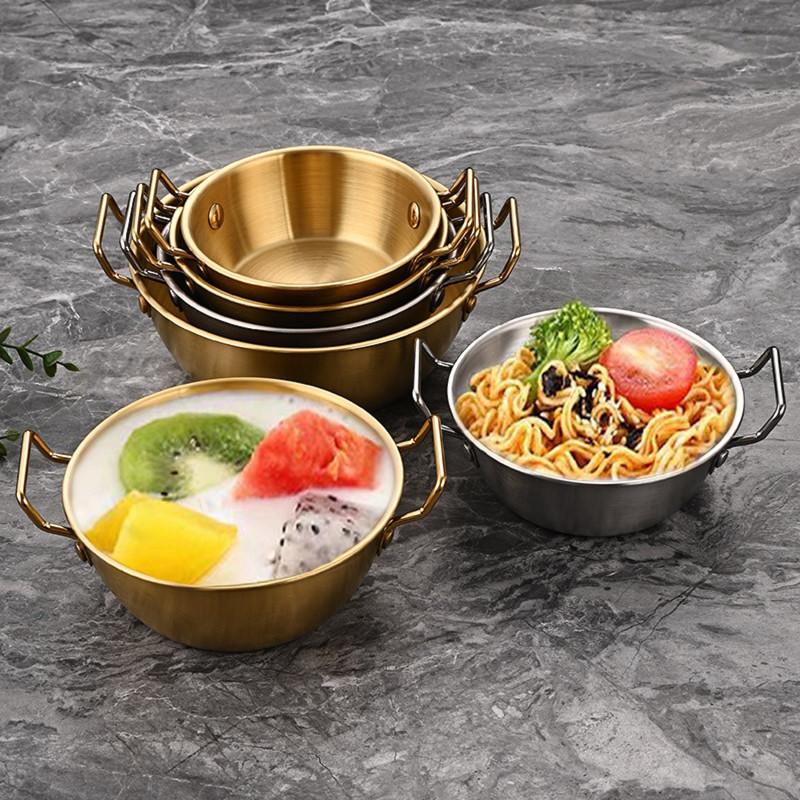Golden Stainless Steel Bowl Set with Handle – Set of 3 for Home & Restaurant