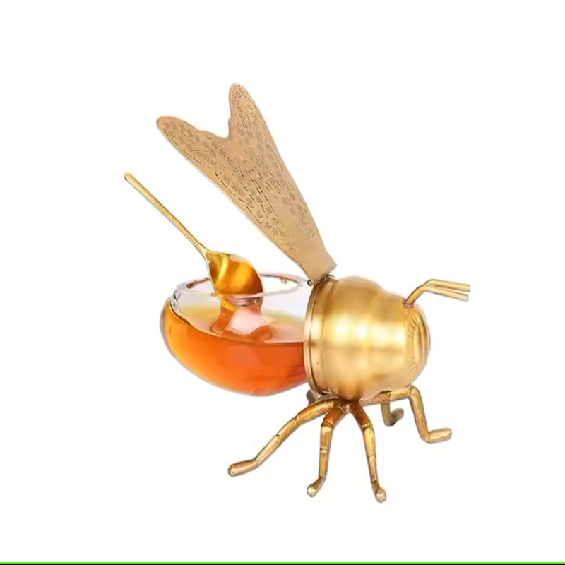 Bee Shaped Honey Jar Glass Sugar Bowl with Lid and Spoon Honey Dispenser Decorative Condiment Sugar Container
