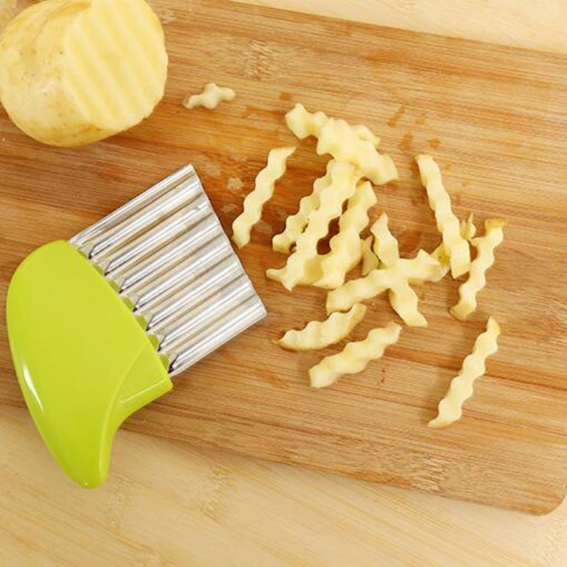 Manual Stainless Steel French Fry & Crinkle Cutter – Wave Shape Knife for Potatoes & Vegetables