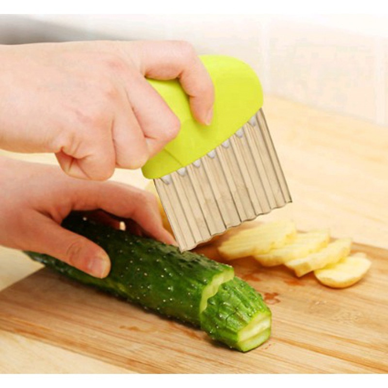 Manual Stainless Steel French Fry & Crinkle Cutter – Wave Shape Knife for Potatoes & Vegetables