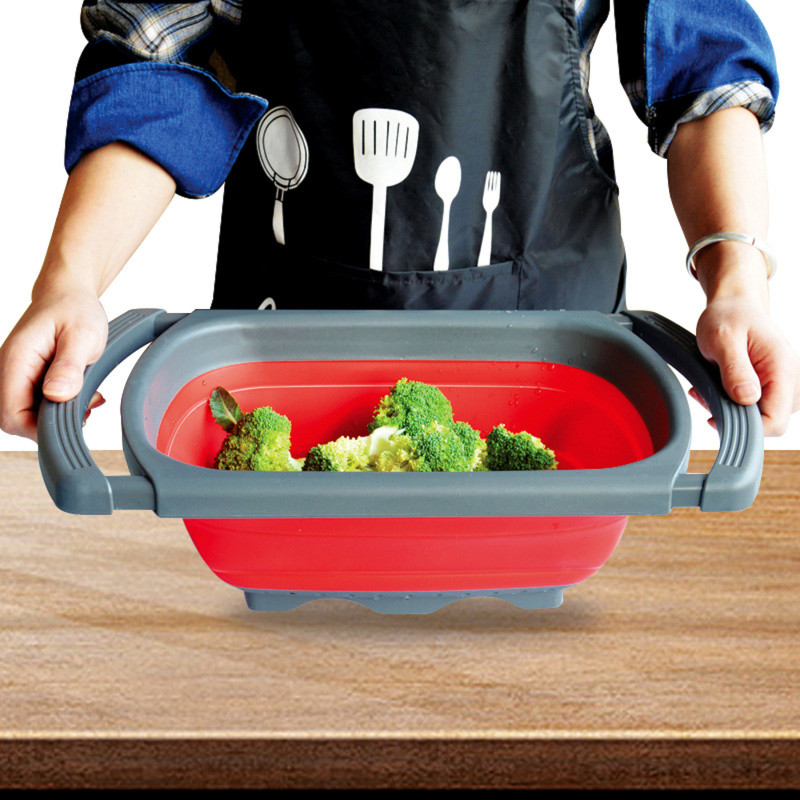 Folding Telescopic Over-Sink Colander – Heavy-Duty & Extendable (Gray-Green)