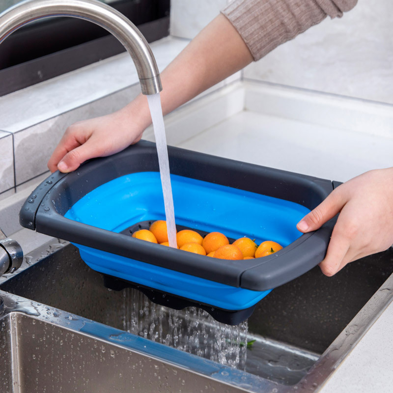 Folding Telescopic Over-Sink Colander – Heavy-Duty & Extendable (Gray-Green)