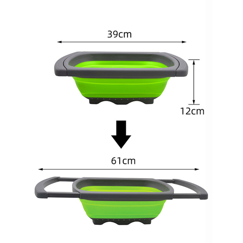 Folding Telescopic Over-Sink Colander – Heavy-Duty & Extendable (Gray-Green)