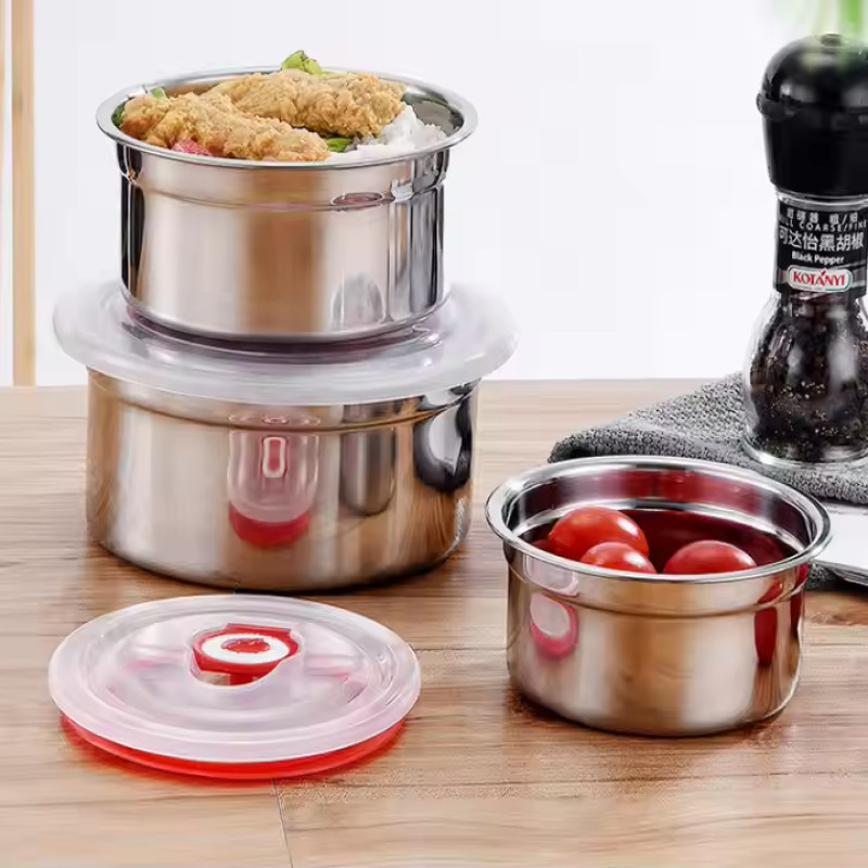 Stainless Steel Food Storage Containers with Airtight Plastic Lids – 3 Pieces