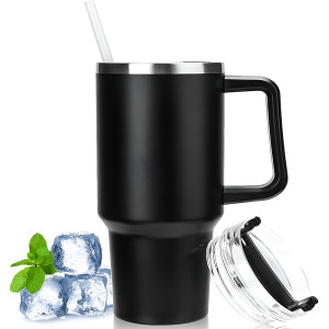 1180ml Tumbler Mug With Lid & Straw, Insulated Travel Mug with Handle