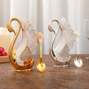 Swan Shaped Spoon Holder with 6 Spoons (Red, White, Pink)