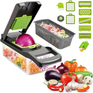 Multifunctional 16-in-1 Fruit and Vegetable Slicer, Dicer, Spiralizer, Shredder & Cutter