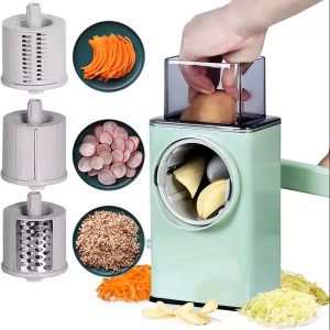 Hand Rock Drum Multi-Function Vegetable Cutter with 6 Detachable Blades – Ideal for Fruits, Vegetables, Nuts, and Cheese