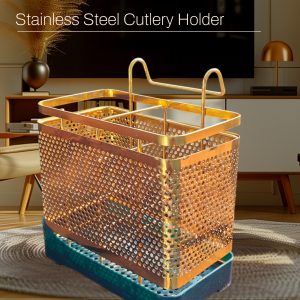 Elegant Double-Portion Golden Cutlery Holder – Stylish & Functional Organizer for Utensils with Compact Design