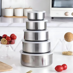 5 Pieces Stainless Steel Food Storage Containers with Protective Lids