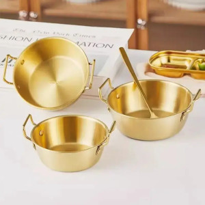Golden Stainless Steel Bowl Set with Handle – Set of 3 for Home & Restaurant