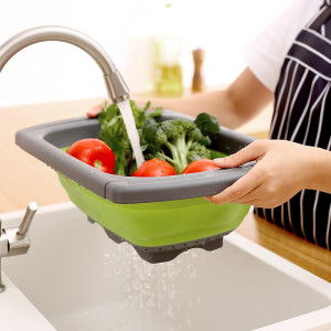 Folding Telescopic Over-Sink Colander – Heavy-Duty & Extendable (Gray-Green)