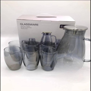 Elegant 7-Piece Set – 2200ml Glass Water Pitcher with Lid & 395ml Glasses