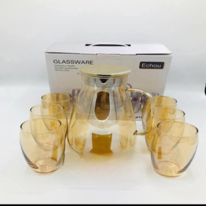 Elegant 7-Piece Set – 2200ml Glass Water Pitcher with Lid & 395ml Glasses